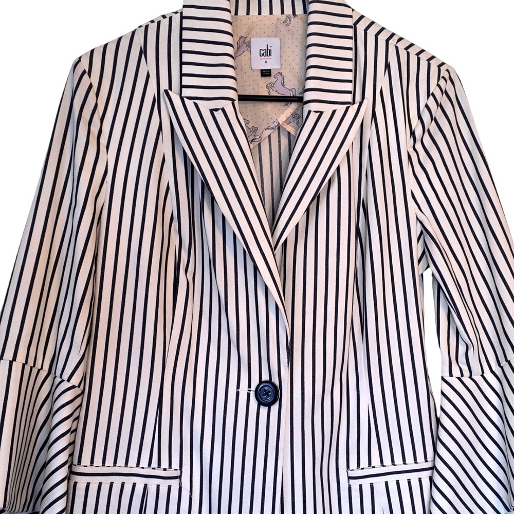 Cabi Striped Bell Sleeve Blazer Jacket Black White Horse Print Lined Size 4 - Picture 1 of 14